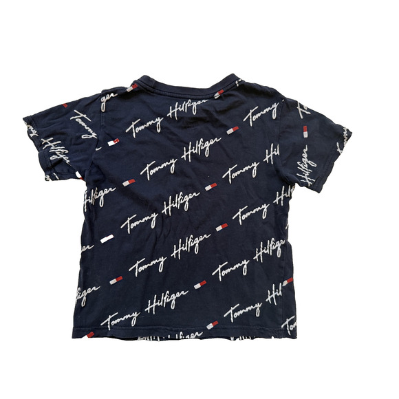 Tommy Hilfiger Shirt Boys Size 6 Navy Blue Script Logo Short Sleeve Graphic Tee - Picture 3 of 3